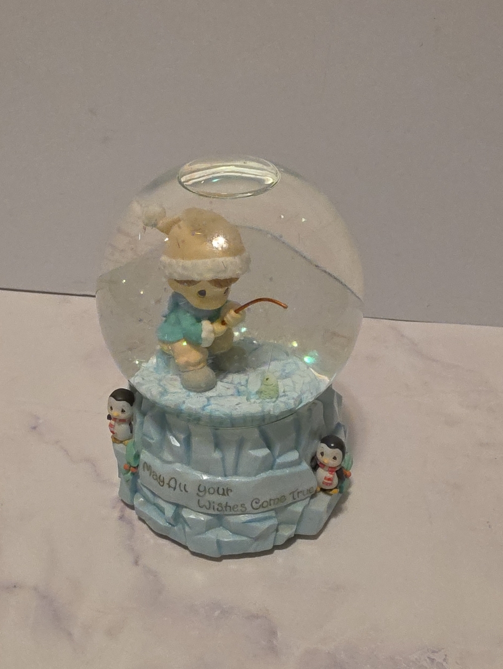 Precious Moments Winter Snow Globe Figurine with Penguin Accents - Light Blue